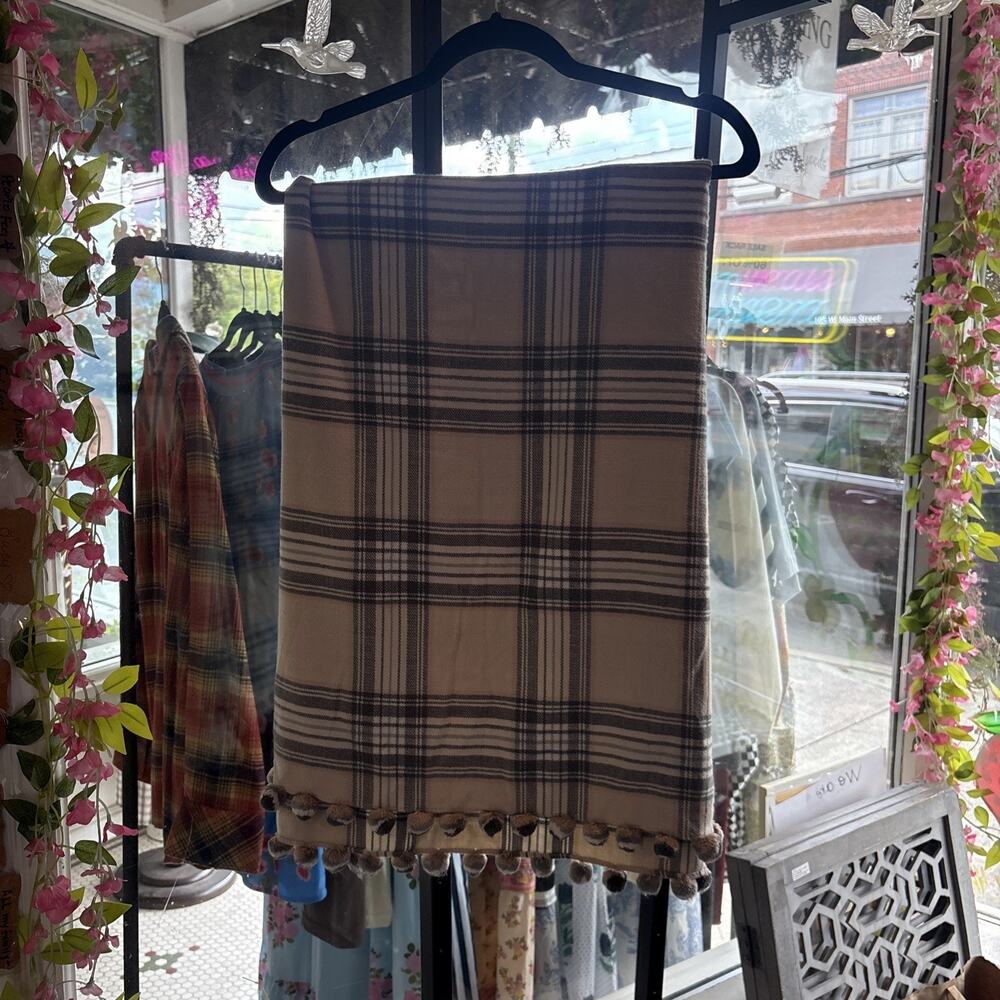 J. Crew Plaid Blanket Scarf With Pom-Pom Trim Acrylic Blend